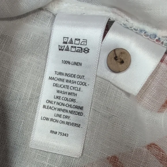 Cynthia Rowley Linen Shirt Women’s M Tropical Leaf Print Button Up Resort - Picture 4 of 5